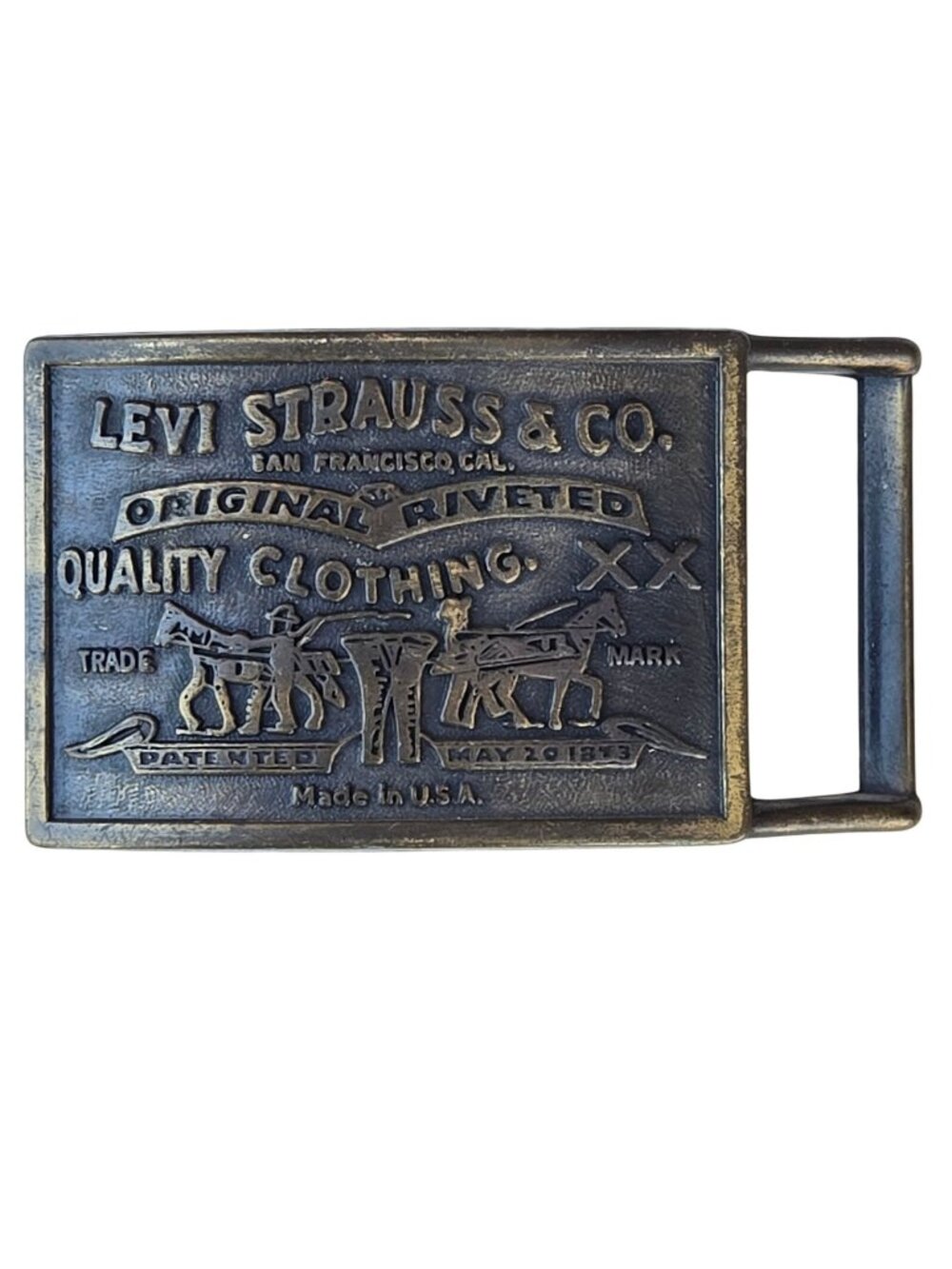 Levi Jeans Belt Buckle Two Horse Levis Strauss Brand Vintage Cowboy Western 70s
